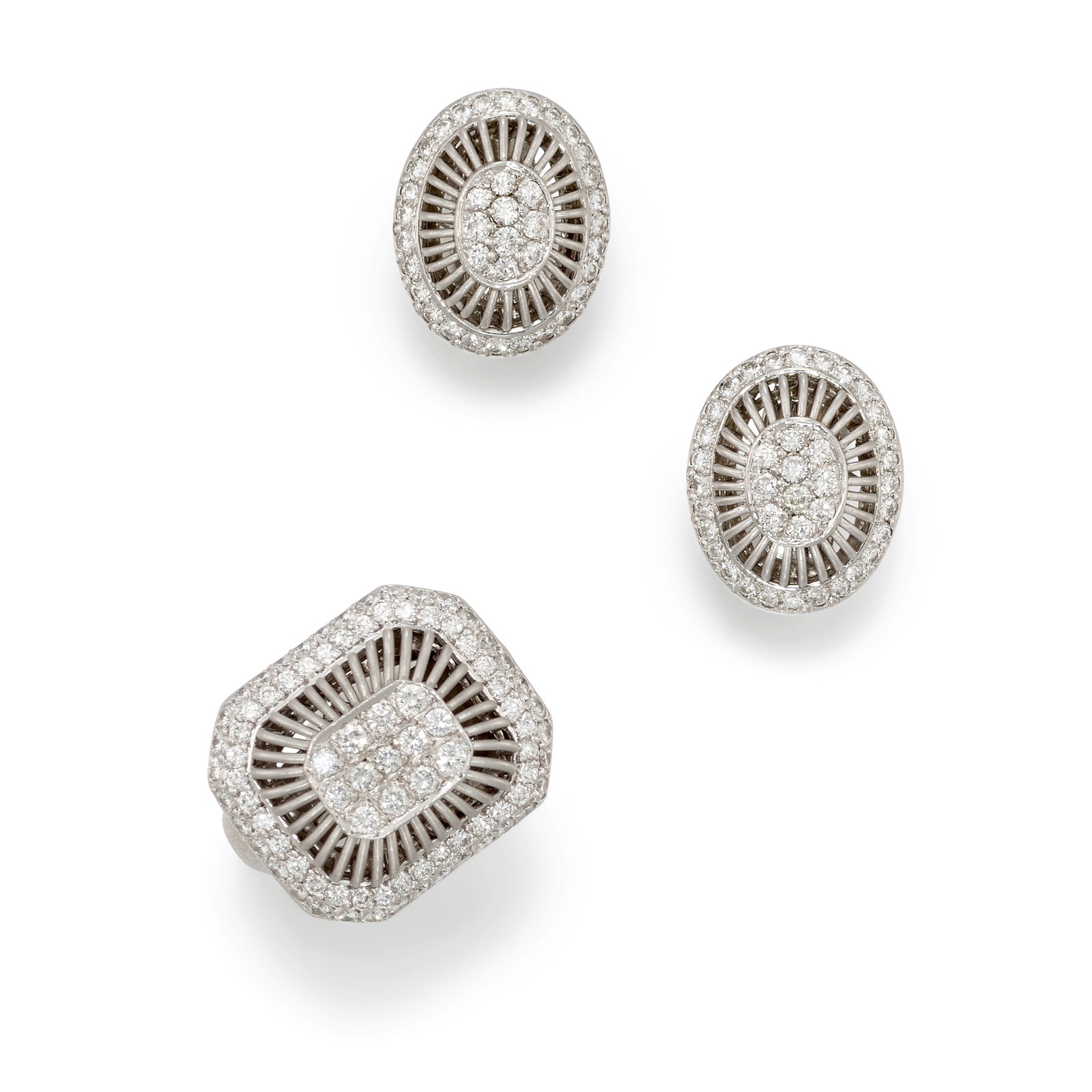 MICHAEL B.: A PLATINUM AND DIAMOND RING AND EARCLIP SET (1 of 1)
