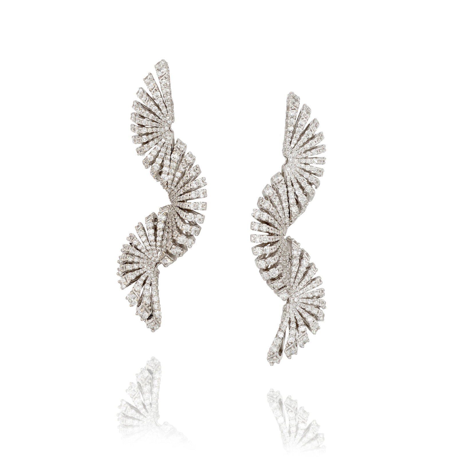 MISENO: A PAIR OF 18K WHTIE GOLD AND DIAMOND 'RAGGI' EARRINGS: MISENO: A PAIR OF 18K WHTIE GOLD AND DIAMOND 'RAGGI' EARRINGS Of undulating design, accented with round brilliant-cut diamonds; with maker's mark; with Italian registered trademark; estimated total