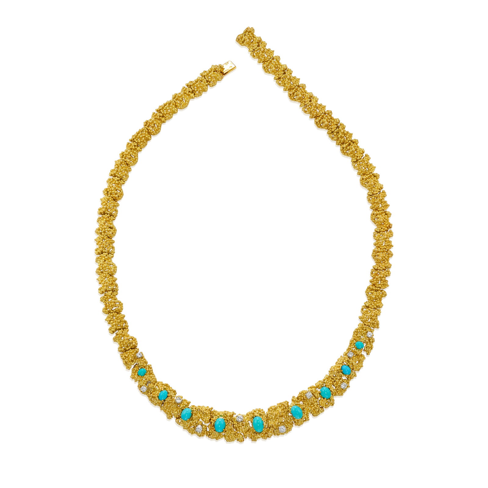 ANDRÉ VASSORT FOR BOUCHERON-PARIS: AN 18K GOLD, TURQUOISE AND DIAMOND NECKLACE, CIRCA 1970 (1 of 1)