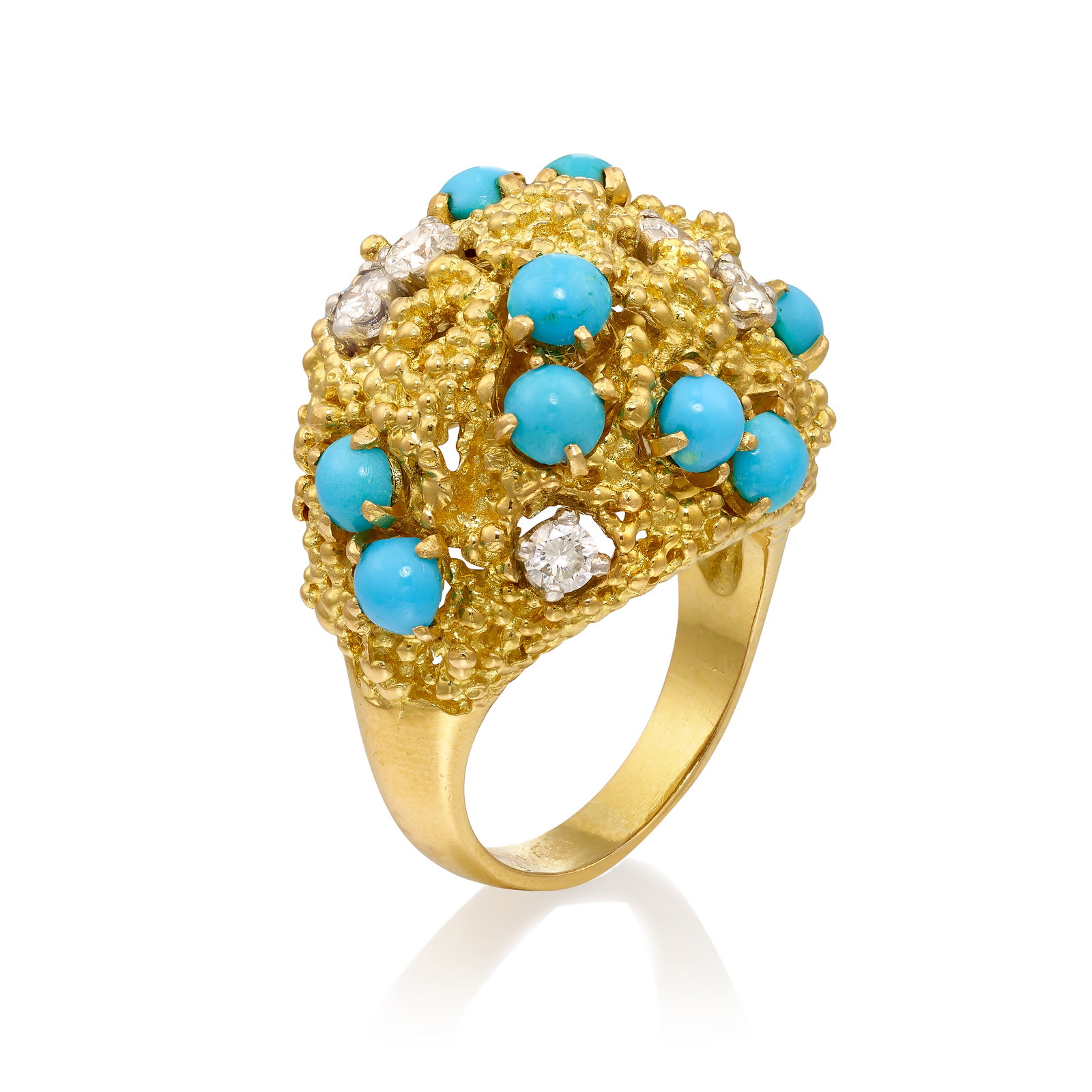 ANDRÉ VASSORT FOR BOUCHERON-PARIS: AN 18K GOLD, TURQUOISE AND DIAMOND RING, CIRCA 1970 (1 of 1)