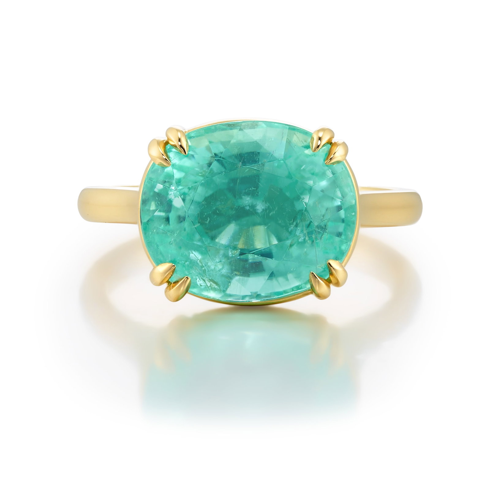 AN 18K GOLD AND PARAÍBA-TYPE TOURMALINE RING: AN 18K GOLD AND PARAÍBA-TYPE TOURMALINE RING Centering an oval-shaped, Paraíba-type tourmaline weighing 8.07 carats; size 7 Footnotes: Accompanied by AGL Report 1152707, dated December 17, 2