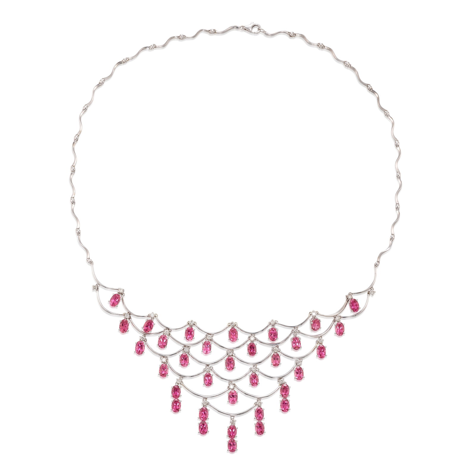 A 14K WHITE GOLD, PINK TOURMALINE AND DIAMOND NECKLACE (1 of 1)