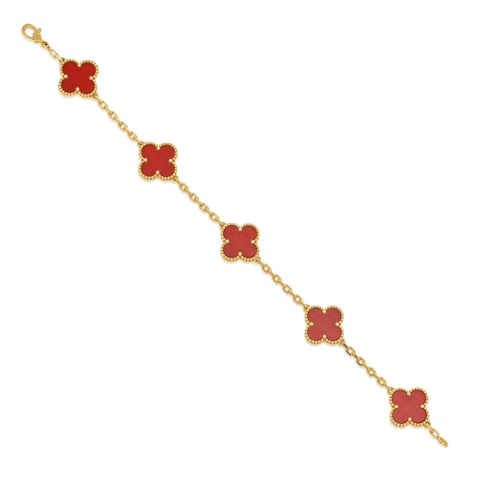 VAN CLEEF & ARPELS: AN 18K GOLD AND CARNELIAN 'ALHAMBRA' BRACELET (1 of 1)