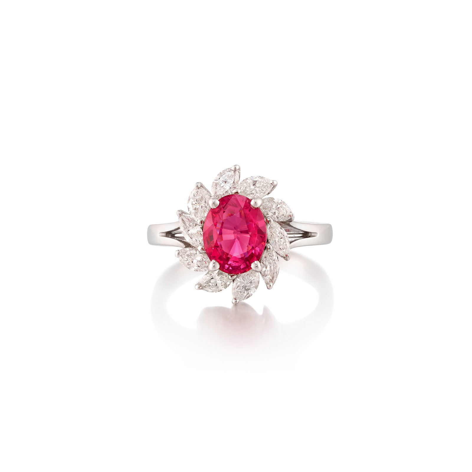 ZORAB: AN 18K WHITE GOLD, PINK SPINEL AND DIAMOND RING (1 of 1)