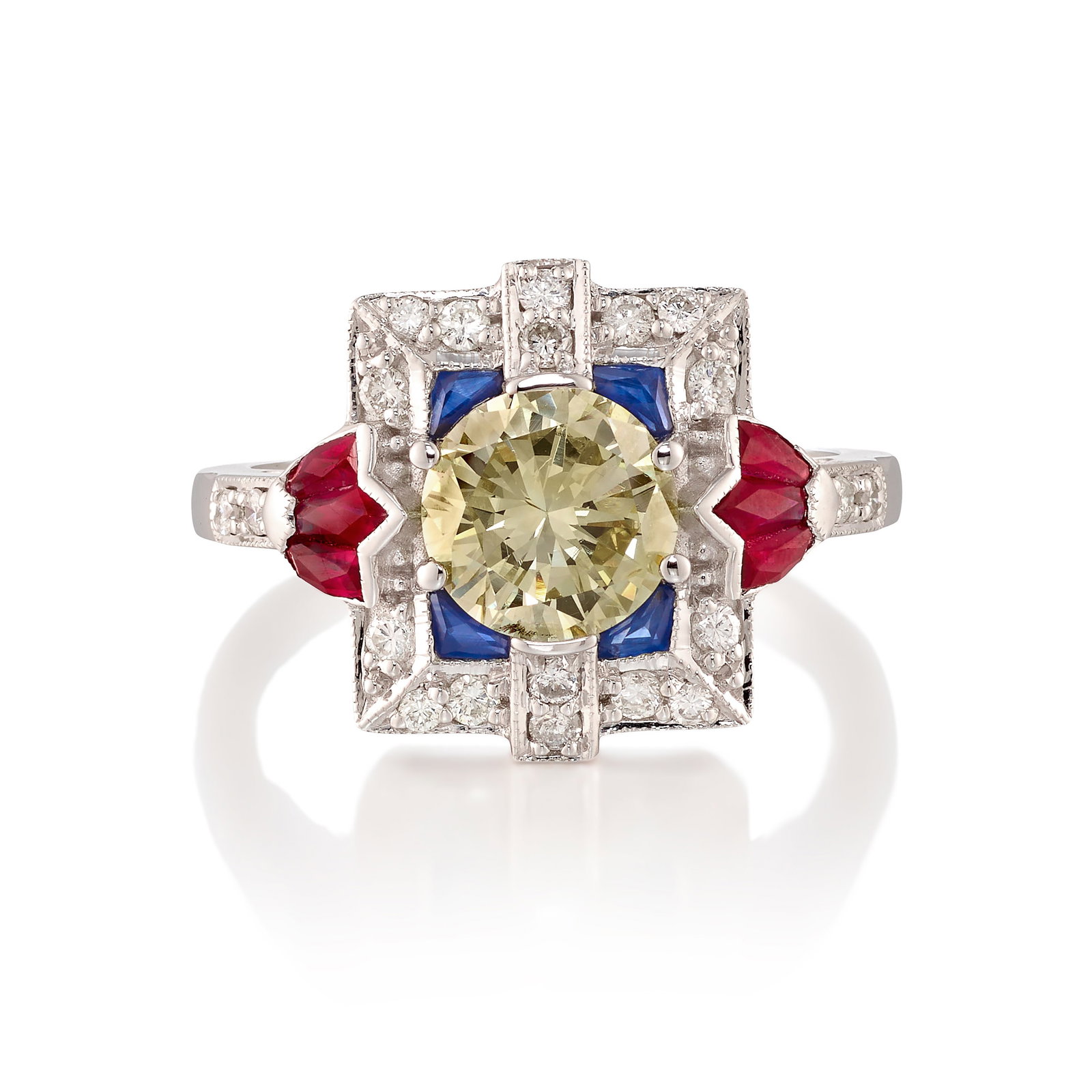 AN 18K WHITE GOLD, DIAMOND AND GEM-SET RING (1 of 1)