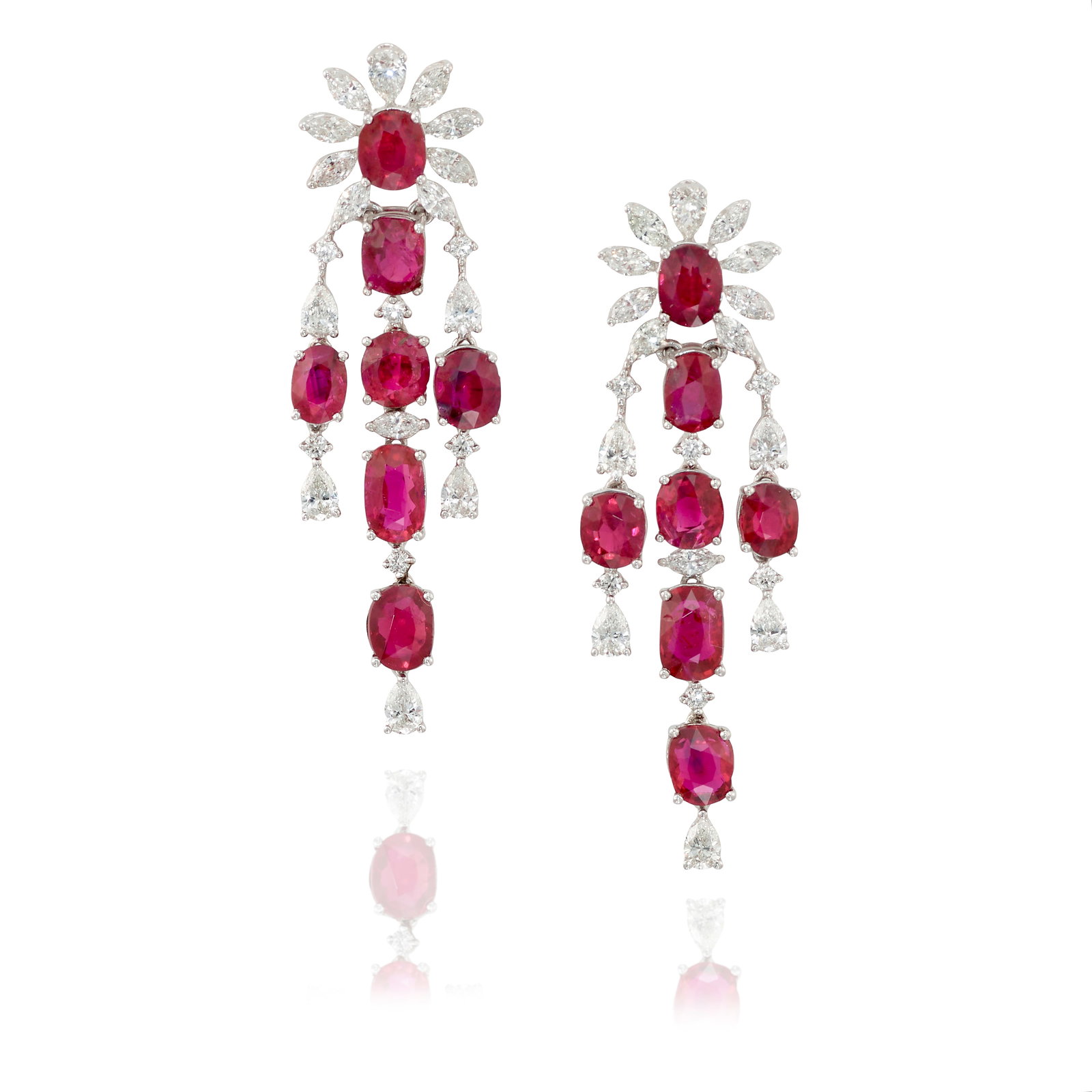A PAIR OF PLATINUM, RUBY AND DIAMOND EARRINGS (1 of 1)