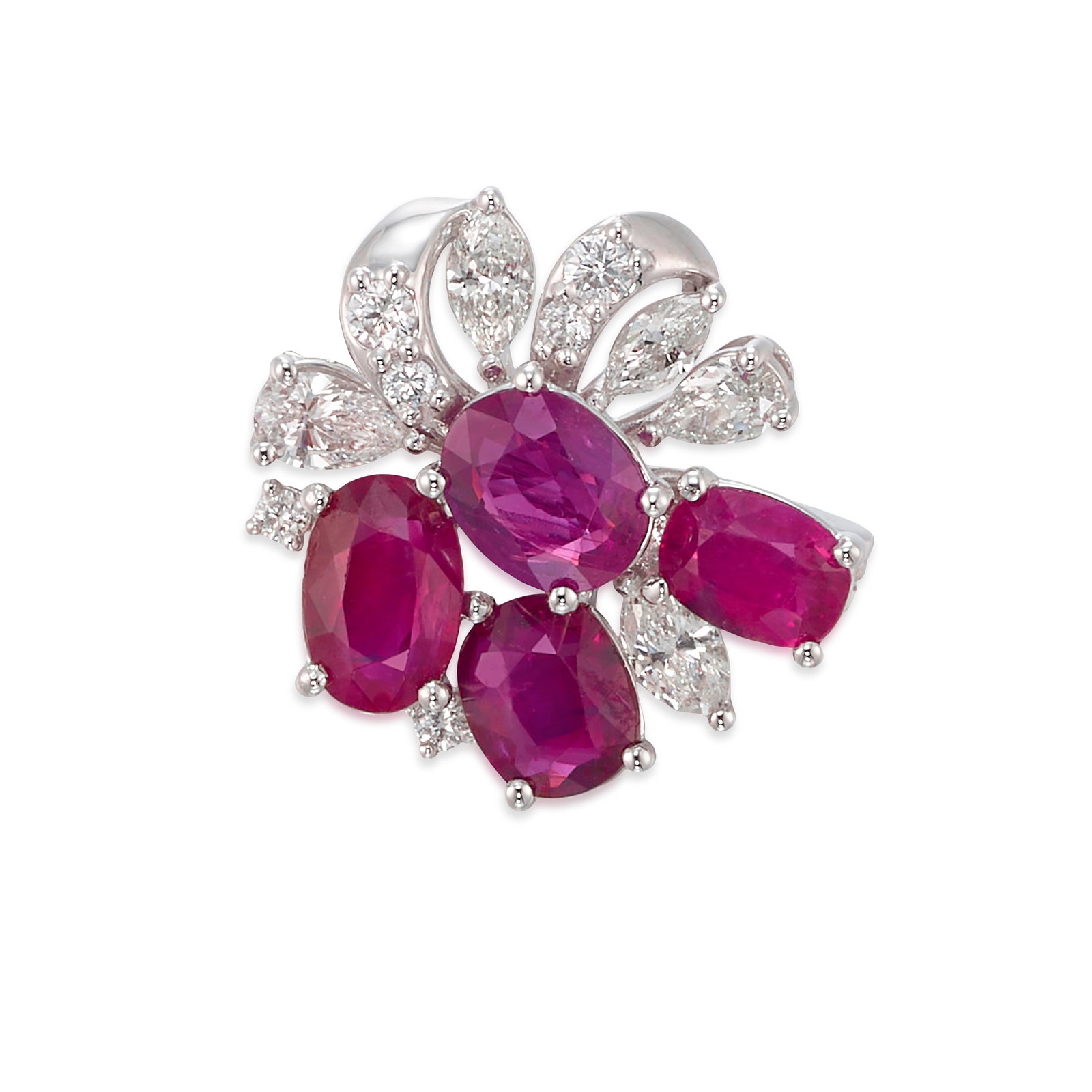 A PLATINUM, RUBY AND DIAMOND BROOCH (1 of 1)