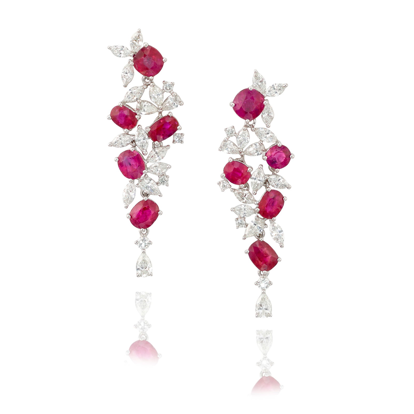 A PAIR OF PLATINUM, RUBY AND DIAMOND EARRINGS (1 of 1)