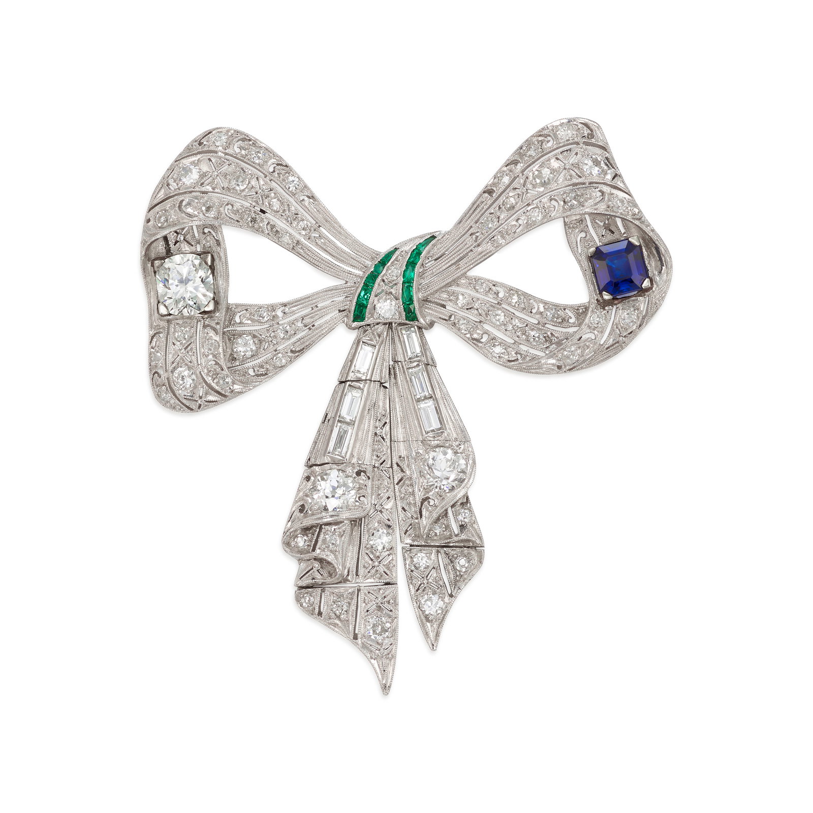 A PLATINUM, DIAMOND AND GEM-SET PENDANT/BROOCH (1 of 1)