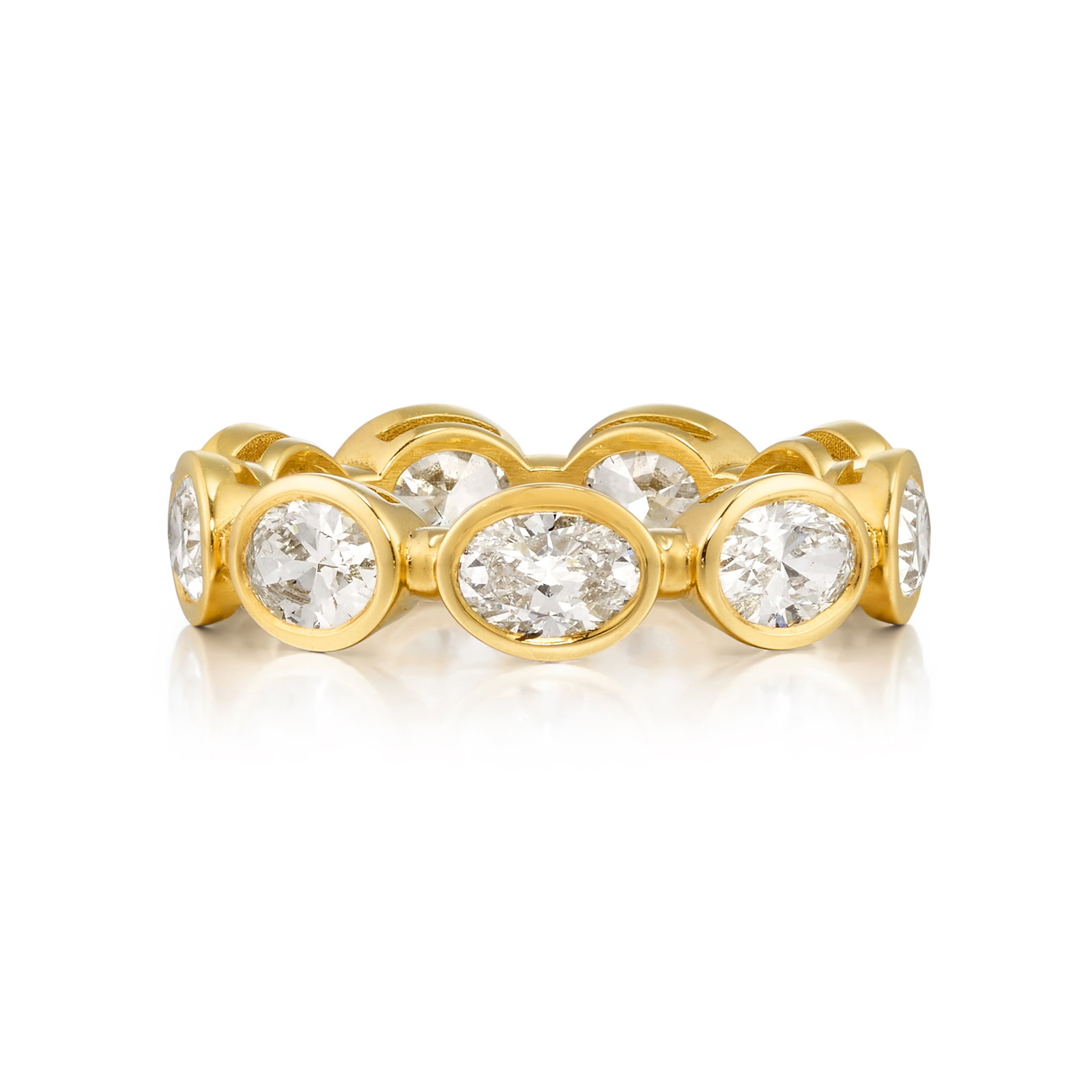 A DIAMOND RING: A DIAMOND RING An eternity band comprising bezel-set, oval-shaped diamonds, total weight 2.71 carats; mounted in 18k gold; size 6 Footnotes: Accompanied by GIA Reports 2215648870, 7398095384,