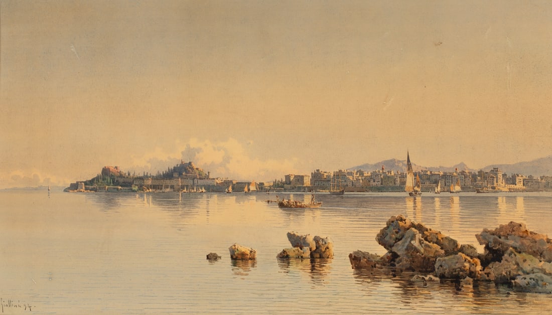 ANGELOS GIALLINA (1857-1939) Vue panoramique de la vieille forteresse de Corfu et les murs de vi... (1 of 1)
