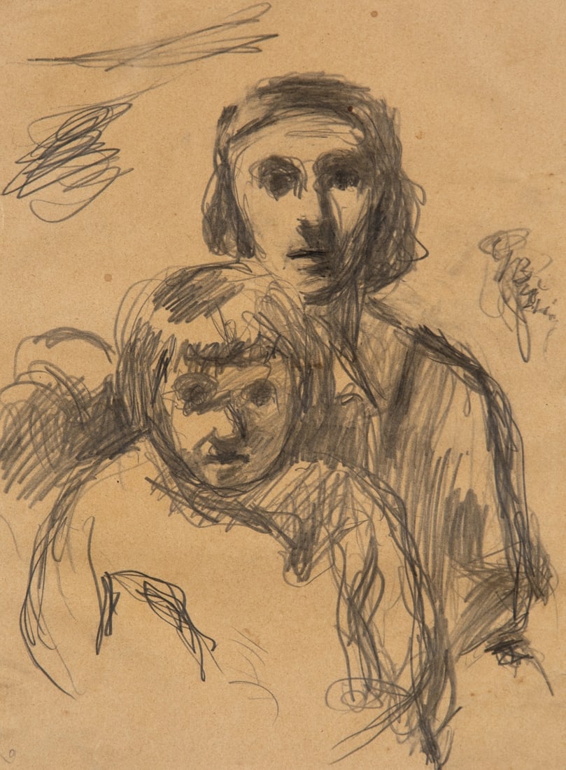GEORGIOS BOUZIANIS (1885-1959) a) Mère et enfant b) Enfant feuilletant les pages (2): GEORGIOS BOUZIANIS (1885-1959) a) Mère et enfant b) Enfant feuilletant les pages (2) a) signé (en haut à droite) mine de plomb sur papier 26,5 x 19,3 cm. (10.4 × 7.6 in.) Peint c. 