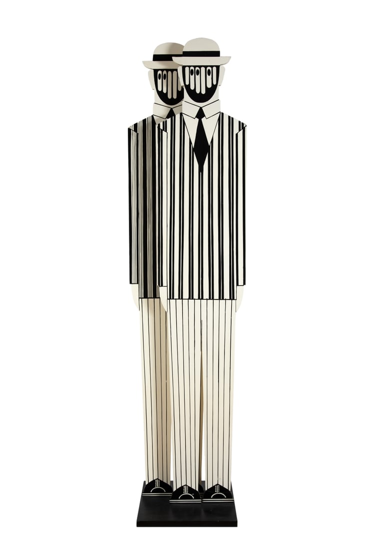 YANNIS GAITIS (1923-1984) Deux hommes: YANNIS GAITIS (1923-1984) Deux hommes construction en bois peint 168 x 43,5 x 9 cm. (66 × 17 × 3.5 in.) sur une base 35 x 35 cm. (with a base 13.8 × 13.8 in) Painted wood construction F