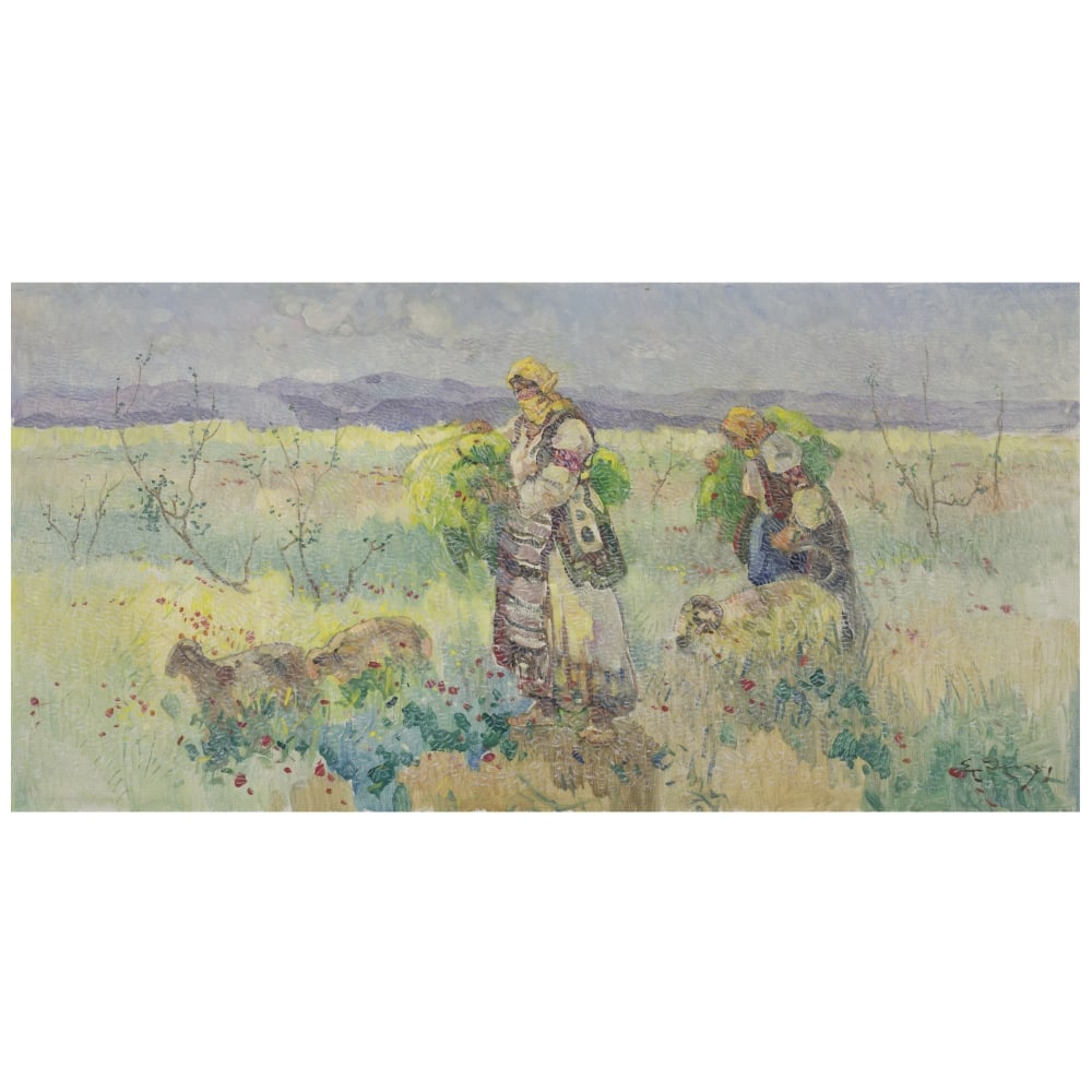 EPAMINONDAS THOMOPOULOS (1878-1976) Retour des champs: EPAMINONDAS THOMOPOULOS (1878-1976) Retour des champs Signé en grec (en bas à droite) Huile sur toile 50 x 100.5cm (19.69 × 39.57 in) Oil on canvas Footnotes: Provenance Sotheb