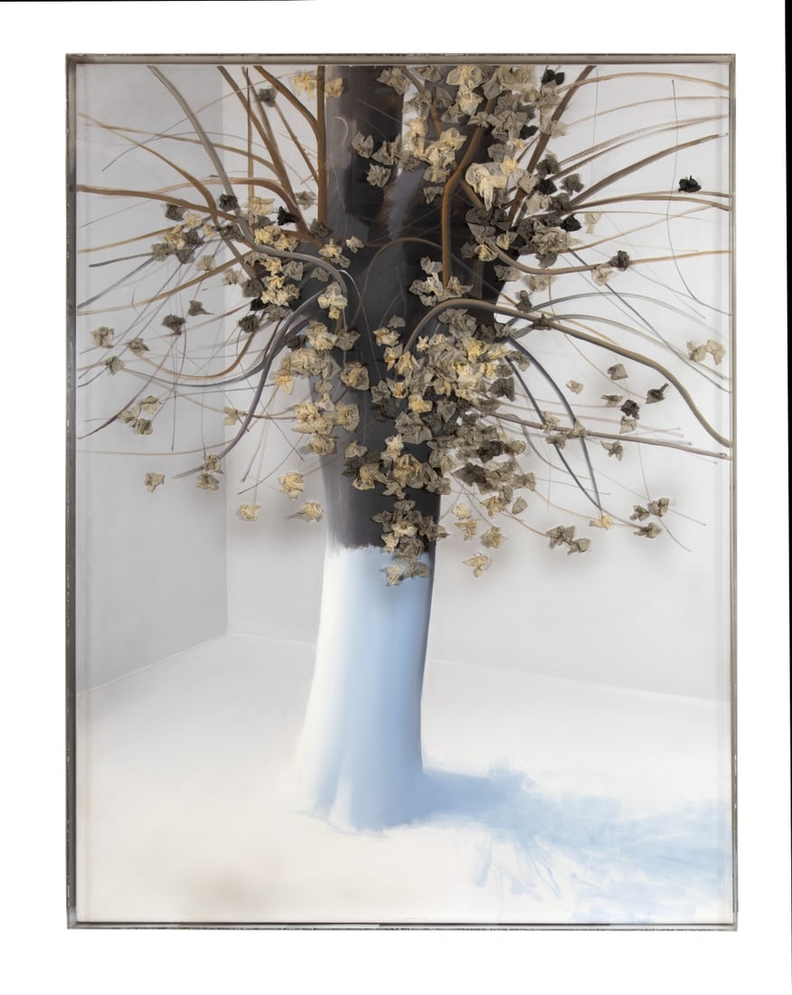 COSTAS TSOCLIS (born 1930) Arbre: COSTAS TSOCLIS (born 1930) Arbre acrylique, papier sur toile encadré dans plexiglas 175 x 135,3 x 6,5 cm. (68.9 × 53.3 × 2.6 in) Acrylic, paper on canvas, framed in plexiglass Footnotes