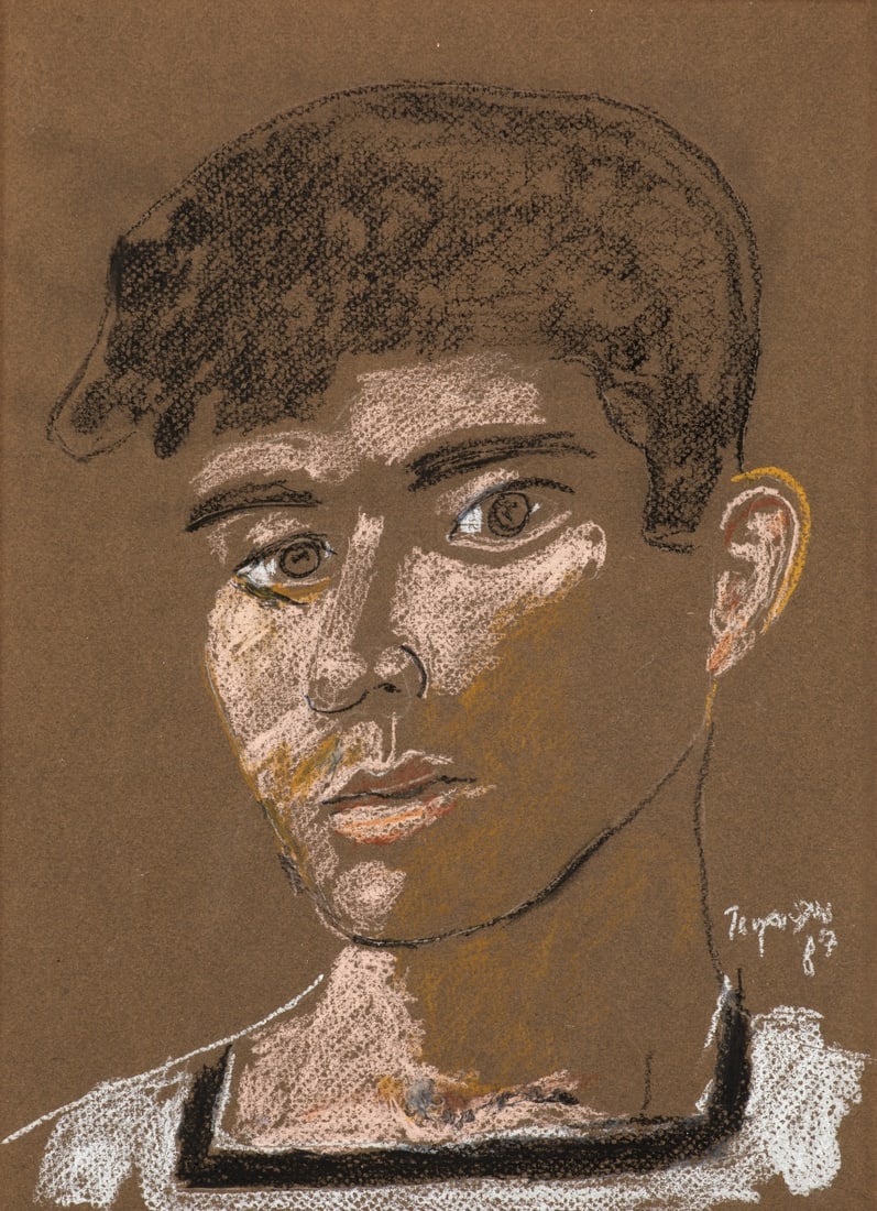 YIANNIS TSAROUCHIS (1910-1989) Marin: YIANNIS TSAROUCHIS (1910-1989) Marin signé en grec et daté « 87 » (en bas á droite) pastel sur papier maron 37,5 x 27 cm. (14.8 × 10.6 in) Peint en 1987. Pastel on brown 