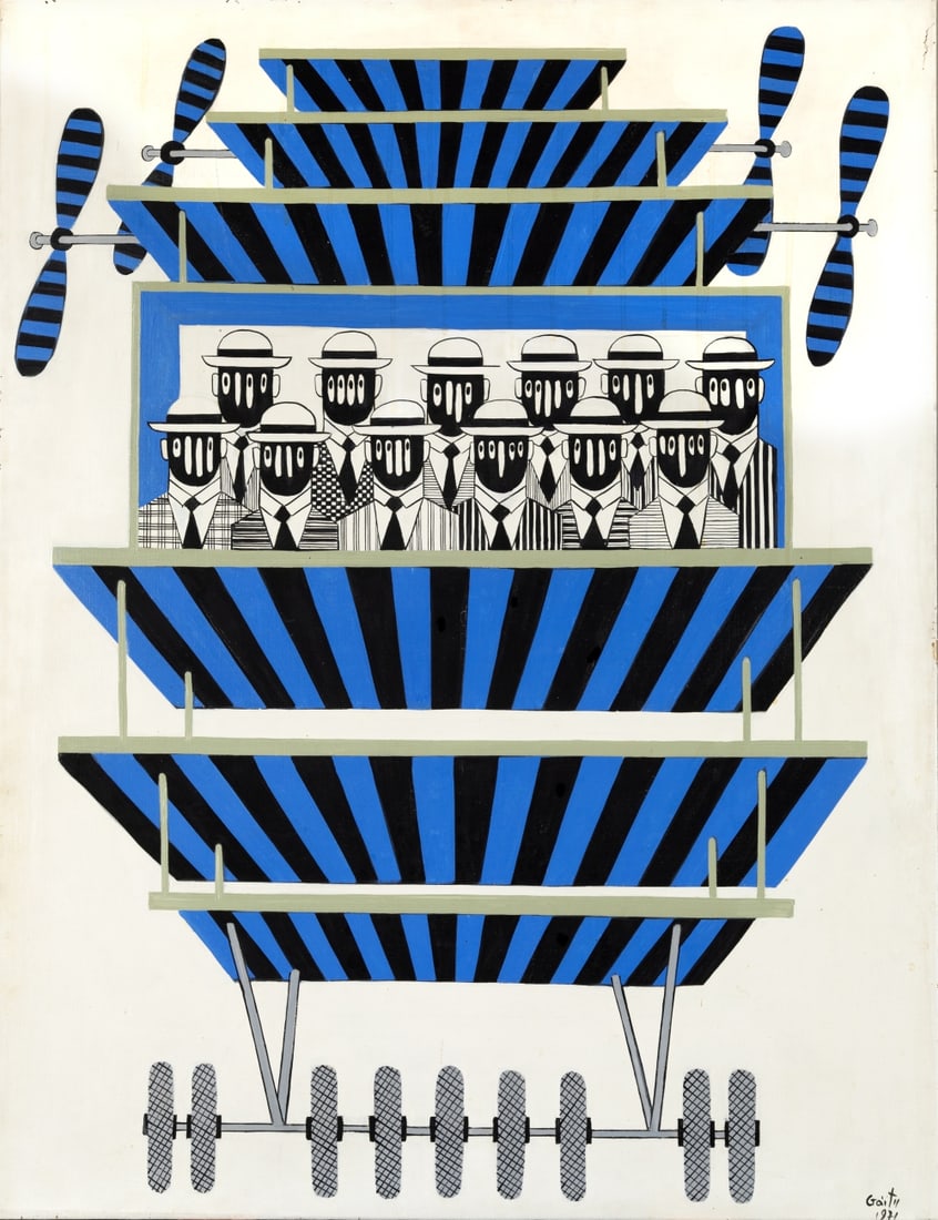 YANNIS GAITIS (1923-1984) Air France Tout Bleu: YANNIS GAITIS (1923-1984) Air France Tout Bleu signé et daté 'Gaitis/1971' (en bas à droite) huile sur toile 116 x 89cm (45.7 × 35.0 in) Oil on canvas Footnotes: Provenance