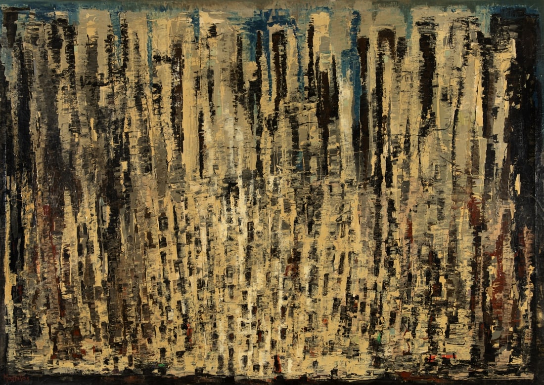 YANNIS MALTEZOS (1915-1987) Abstrait: YANNIS MALTEZOS (1915-1987) Abstrait signé en grec (en bas à gauche) huile sur toile 140 x 200 cm. (55 × 78.7 in) Oil on canvas Footnotes: Provenance Private collection, Athens