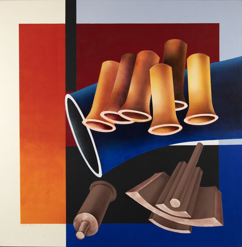 CHRISTOS CARAS (1930-2023) Objects volants: CHRISTOS CARAS (1930-2023) Objects volants Signé en grec et daté « 05 » (en bas à gauche) huile sur toile 172 x 172 cm. (67.7 × 67.7 in) Peint en 2005. Oil on canvas This