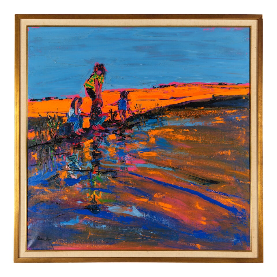 HENRIETTA BERK (1919-1990) Four Figures at the Beach 36 x 36 in (91.4 x 91.4 cm) (Painted circa ... - 2