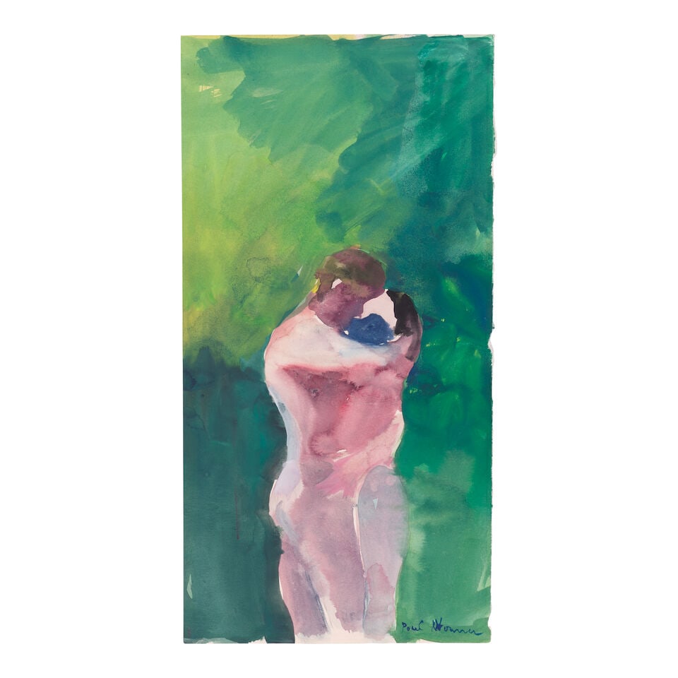 PAUL WONNER (1920-2008) A Kiss 18 x 9 in (45.7 x 22.9 cm) (Executed in circa 1960): PAUL WONNER (1920-2008) A Kiss signed 'Paul Wonner' (lower right); inscribed 'A Kiss' (verso) watercolor on paper 18 x 9 in (45.7 x 22.9 cm) Executed in circa 1960 Footnotes: Provenance Private collec
