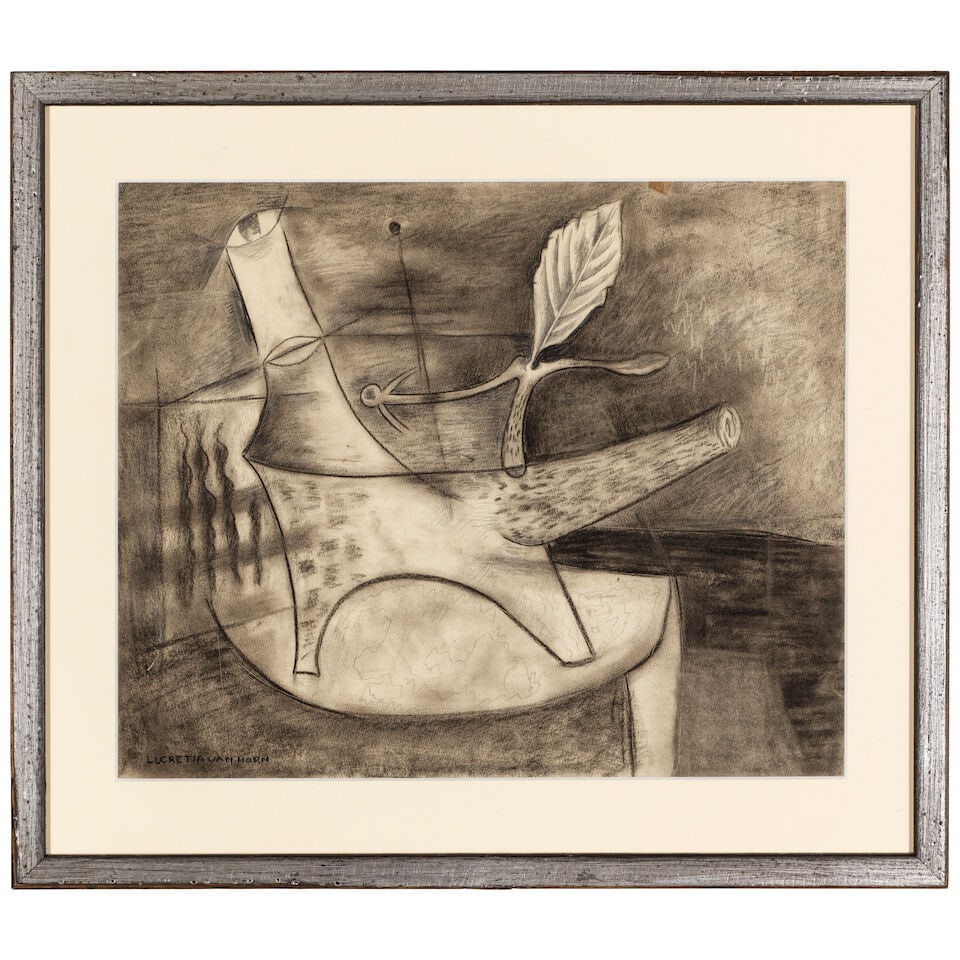 LUCRETIA VAN HORN (1882-1970) Untitled (Leaf and Branch) sight: 13 3/4 x 16 3/4 in (34.9 x 42.6 ... - 2