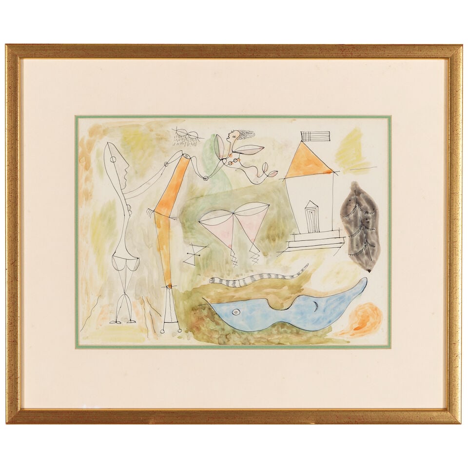 LUCRETIA VAN HORN (1882-1970) Untitled (Figures and House) sight: 9 x 12 in (22.9 x 30.5 cm) (Ex... - 2