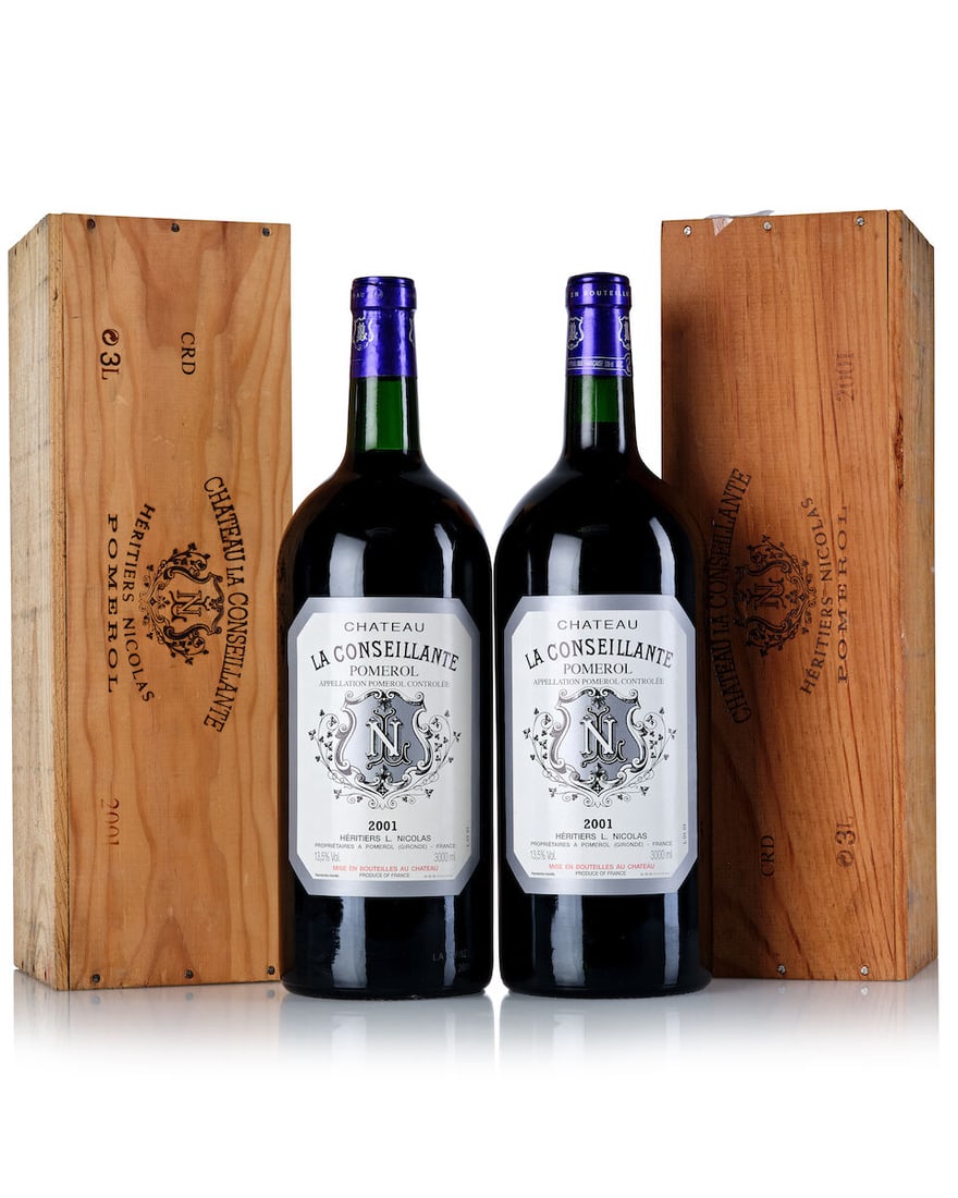 Château La Conseillante, 2001 (2x 3L): Château La Conseillante, 2001 (2x 3L) Region: Bordeaux Capsule: slightly scuffed Packaging: 2owc1 For further information on this lot please visit Bonhams.com For further information about this l