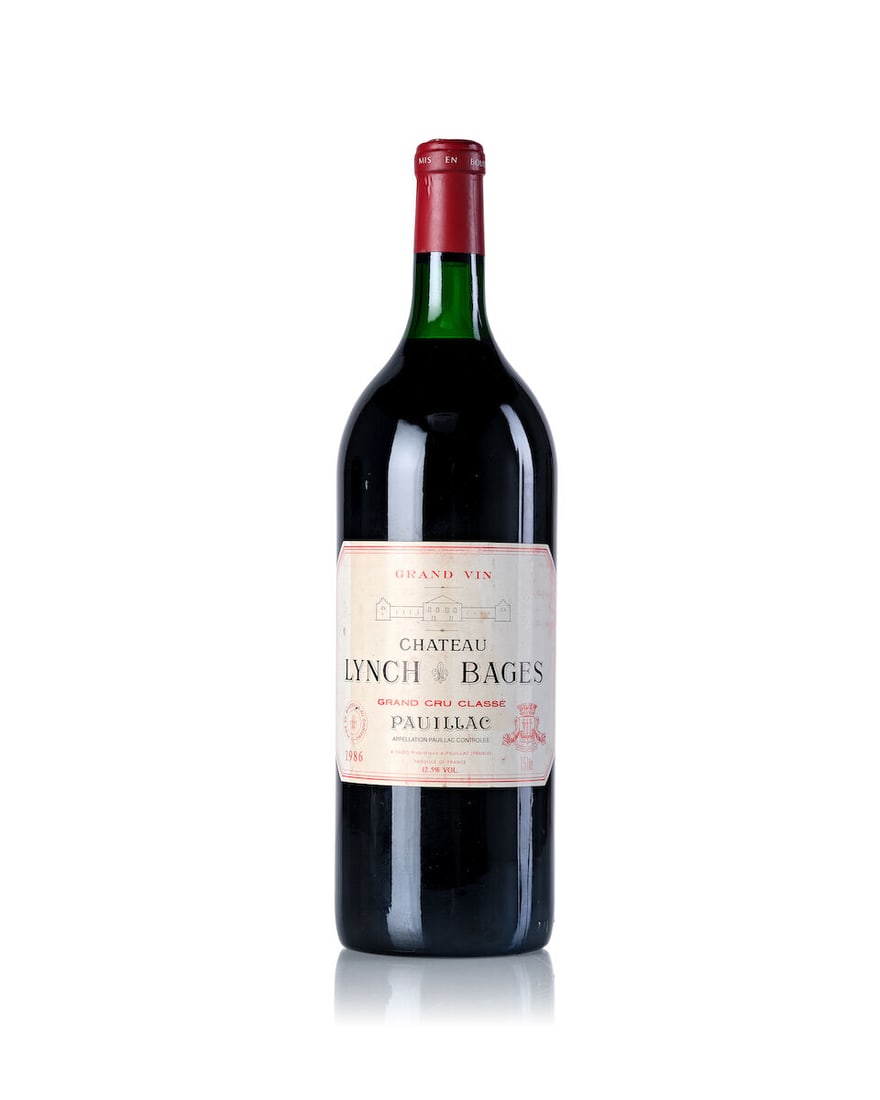 Château Lynch Bages, 1986 (1x Magnum): Château Lynch Bages, 1986 (1x Magnum) Region: Bordeaux Fill Level: very top shoulder Capsule: slightly scuffed, slightly corroded, and slightly wrinkled Label: slightly scuffed, slightly nicked, 