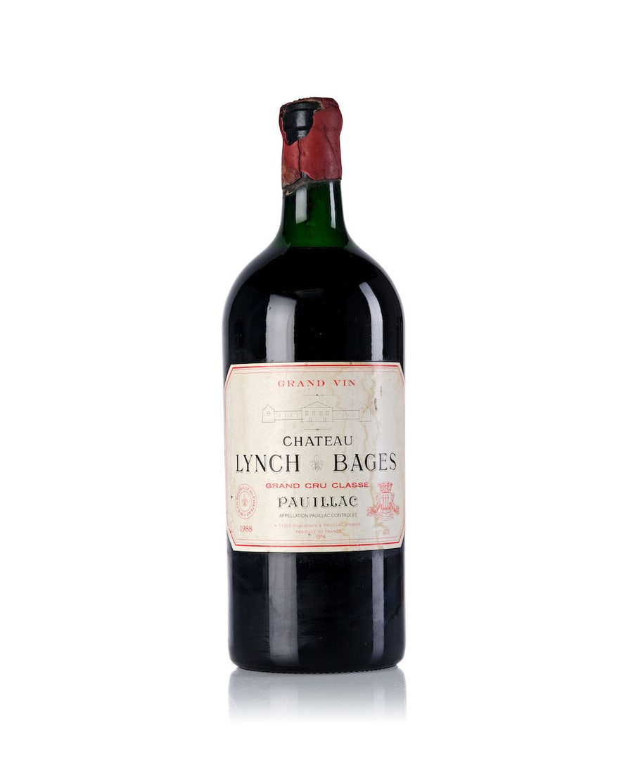 Château Lynch Bages, 1988 (1x 5L): Château Lynch Bages, 1988 (1x 5L) Region: Bordeaux Fill Level: upper shoulder Capsule: heavily chipped wax Cork: signs of old seepage Label: slightly scuffed, bin-soiled, heavily stained For furt