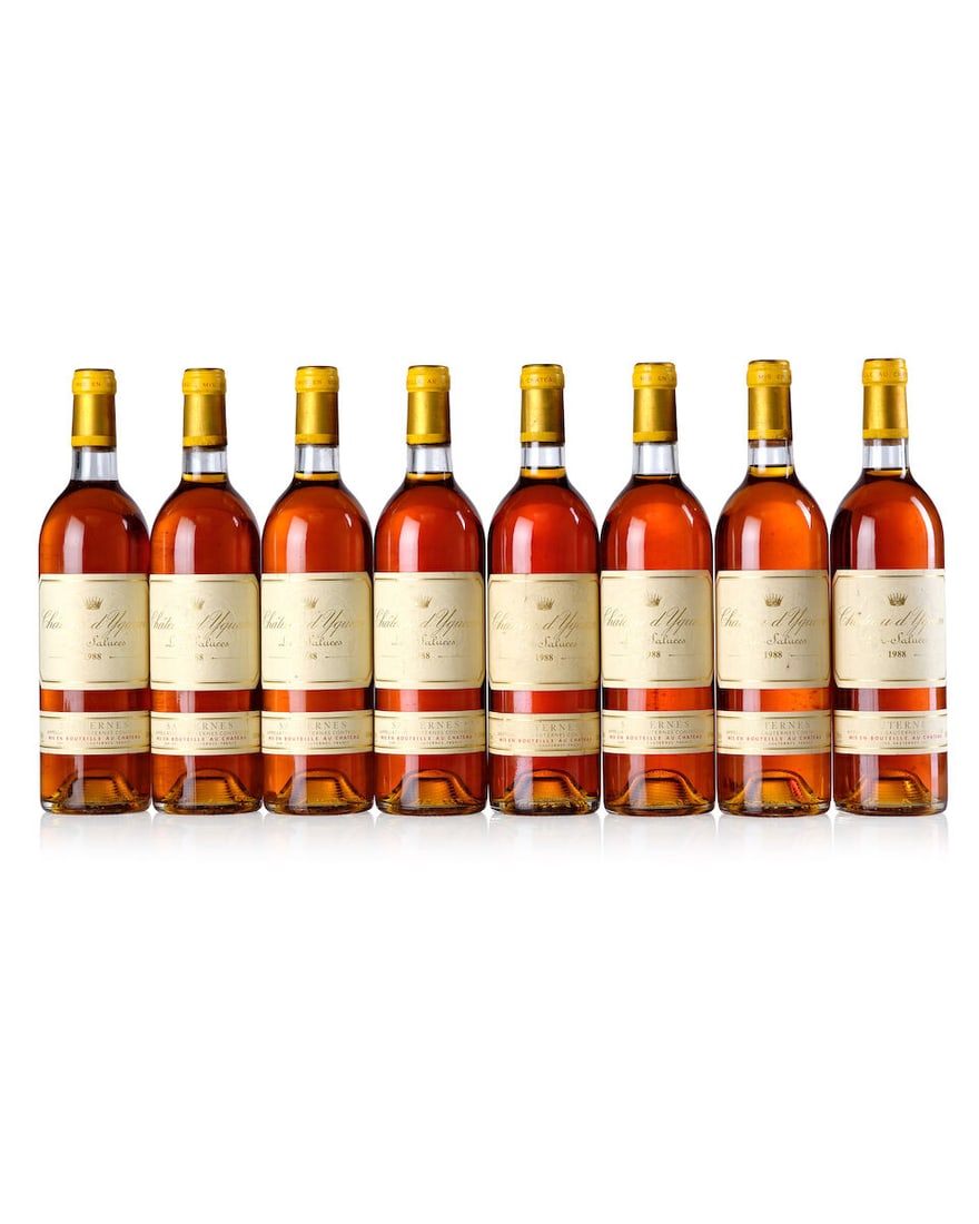 Château d'Yquem, 1988 (8x 750ml): Château d'Yquem, 1988 (8x 750ml) Region: Sauternes Fill Level: 8x base neck Capsule: 7x slightly scuffed, 1x scuffed, 8x slightly oxidised Label: 8x slightly bin-soiled For further information on
