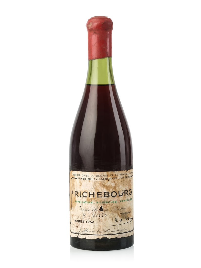 Domaine de la Romanée-Conti Richebourg, 1964 (1x 750ml): Domaine de la Romanée-Conti Richebourg, 1964 (1x 750ml) Region: Burgundy Fill Level: 3.5cm Capsule: stained and heavily chipped domaine-embossed wax capsule partially exposing cork Cork: signs of