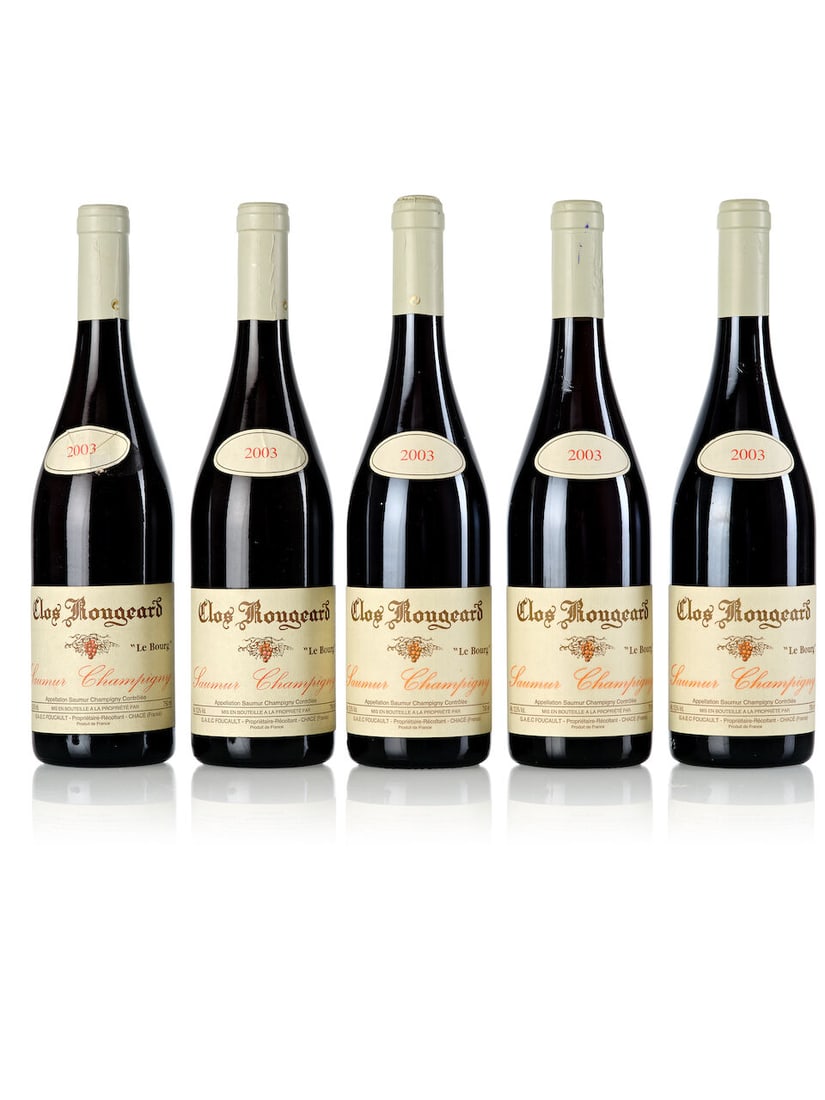Clos Rougeard Saumur Champigny Le Bourg, 2003 (5x 750ml): Clos Rougeard Saumur Champigny Le Bourg, 2003 (5x 750ml) Region: Loire Capsule: 3x slightly stained Cork: 1x protruded Label: 1x slightly scuffed vintage tag, 1x wrinkled vintage tag, 1x heavily wrink