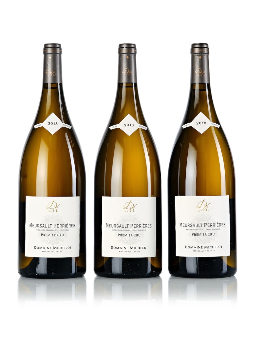 Domaine Michelot Meursault 1er Cru Perrières, 2018 (3x Magnum): Domaine Michelot Meursault 1er Cru Perrières, 2018 (3x Magnum) Region: Burgundy Label: 1x slightly marked For further information on this lot please visit Bonhams.com For further information