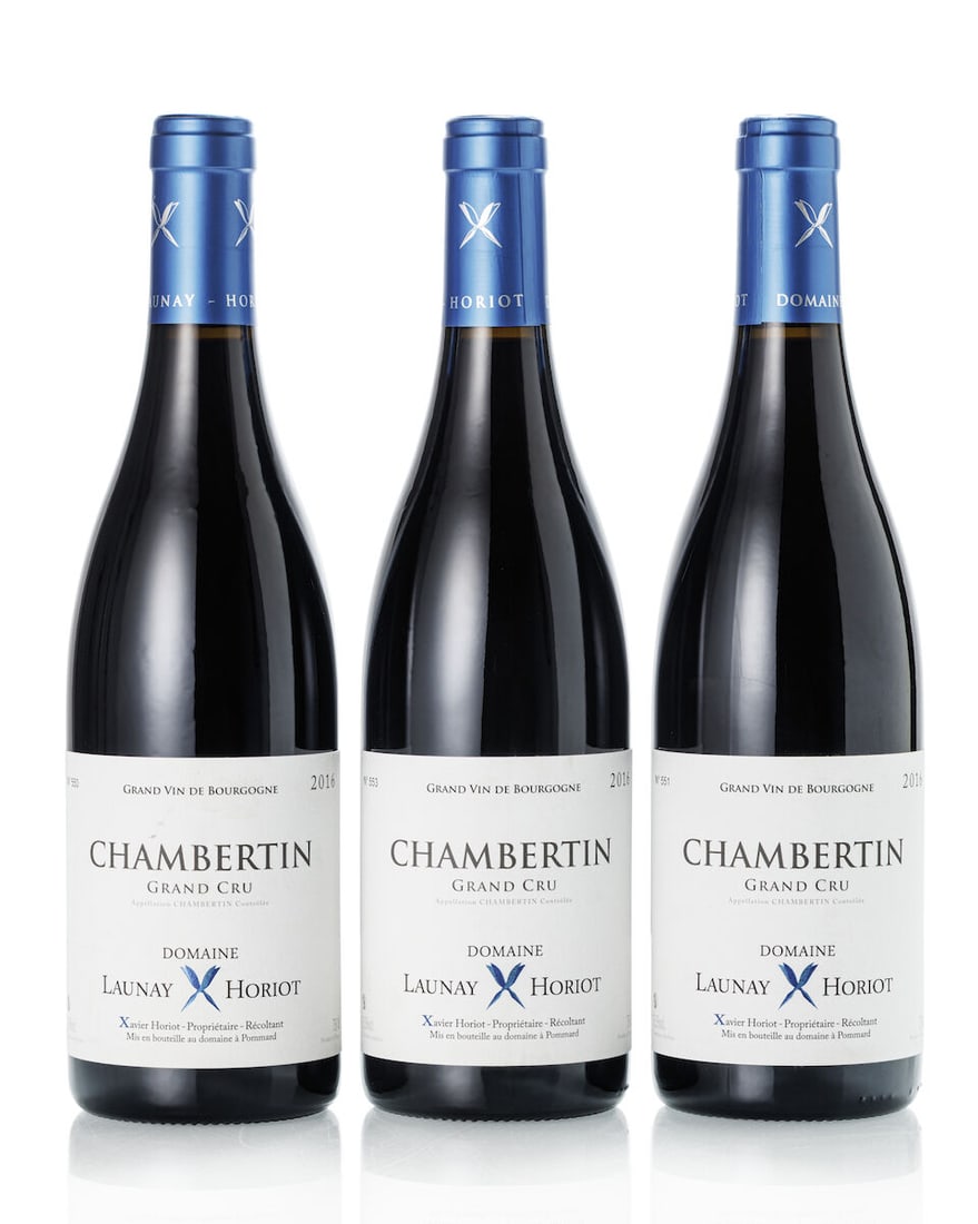 Domaine Launay Horiot Chambertin, 2016 (3x 750ml): Domaine Launay Horiot Chambertin, 2016 (3x 750ml) Region: Burgundy Label: 1x slightly marked For further information on this lot please visit Bonhams.com For further information about this lot please