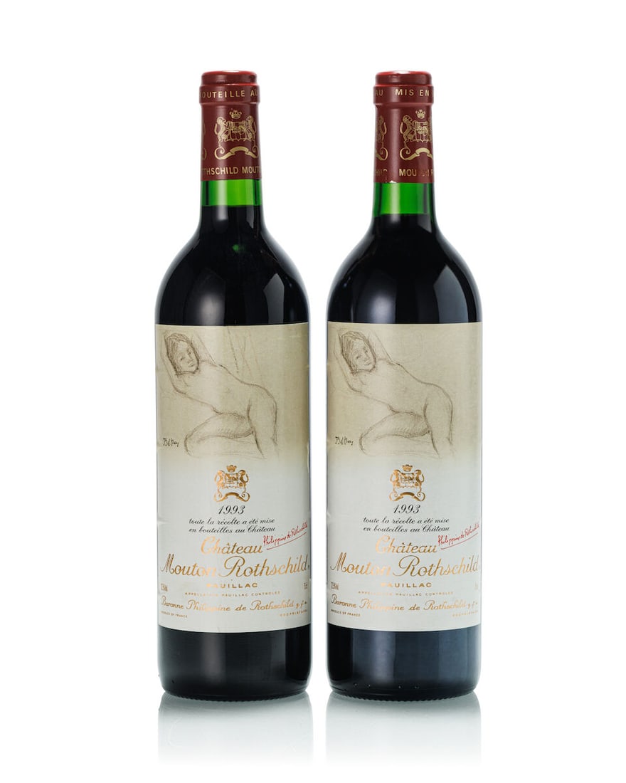Château Mouton Rothschild, 1993 (2x 750ml): Château Mouton Rothschild, 1993 (2x 750ml) Region: Bordeaux Fill Level: 2x base neck Label: 1x slightly scuffed Miscellaneous: 2x Balthus label For further information on this lot please visit