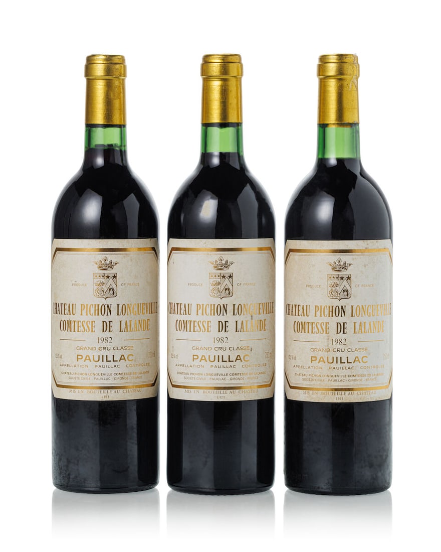 Château Pichon Lalande, 1982 (8x 750ml): Château Pichon Lalande, 1982 (8x 750ml) Region: Bordeaux Fill Level: 5x into neck, 3x base neck Cork: 3x slightly depressed Label: 8x heavily bin-soiled For further information on this lot please