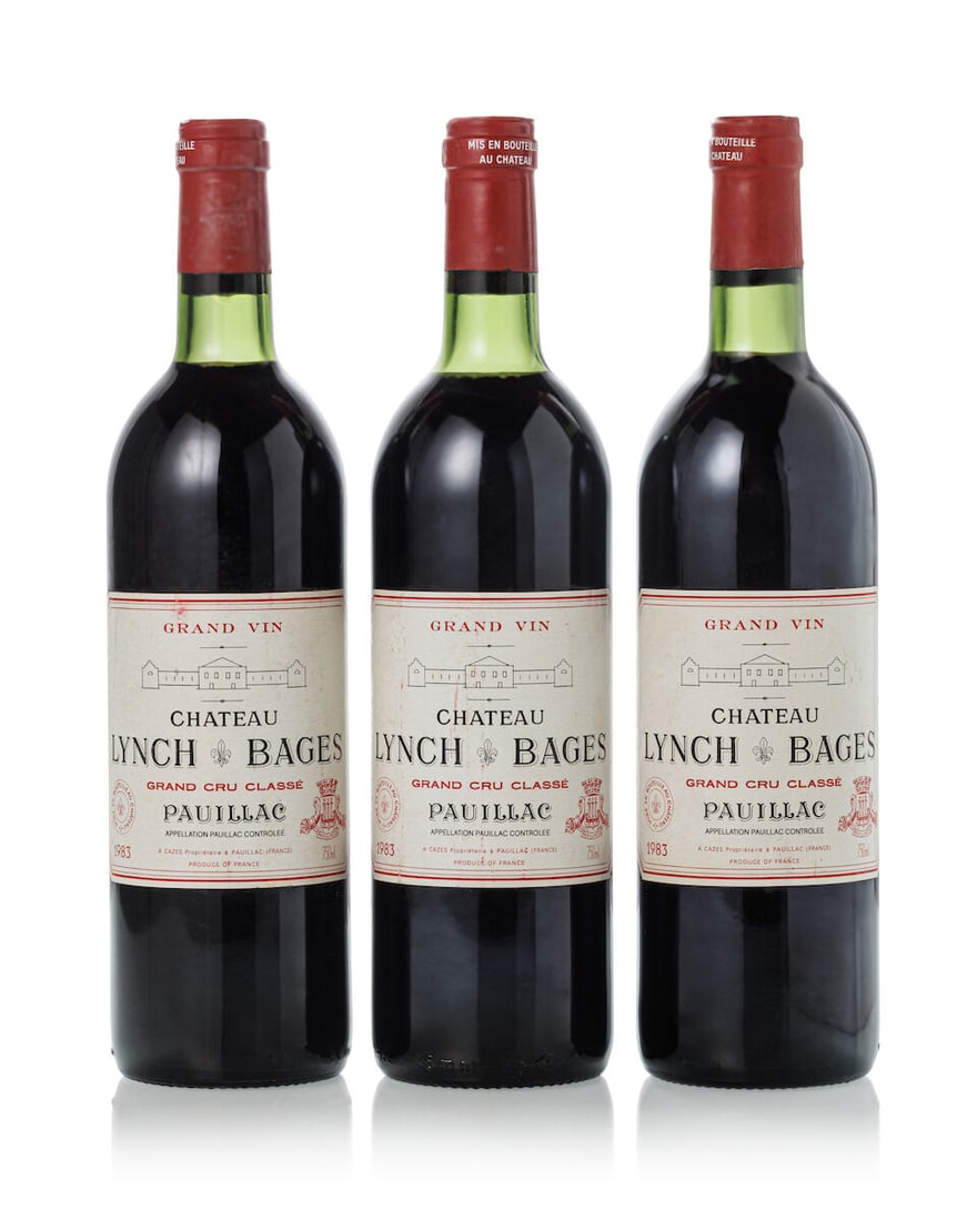 Château Lynch Bages, 1983 (12x 750ml): Château Lynch Bages, 1983 (12x 750ml) Region: Bordeaux Fill Level: 6x base neck, 6x very top shoulder Capsule: 2x nicked, 1x slightly torn, 2x oxidised, 4x slightly oxidised Cork: 3x slightly pro