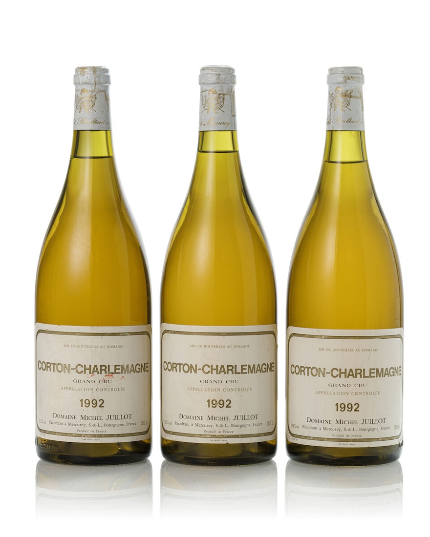 Michel Juillot Corton Charlemagne, 1992 (3x Magnum): Michel Juillot Corton Charlemagne, 1992 (3x Magnum) Region: Burgundy Fill Level: 1x 2cm, 1x 2.5cm, 1x 3cm For further information on this lot please visit Bonhams.com For further information about