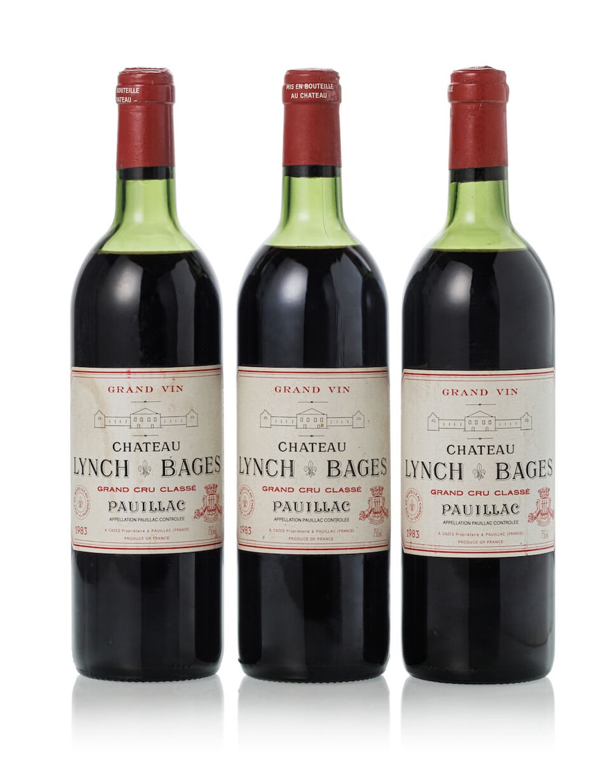 Château Lynch Bages, 1983 (9x 750ml): Château Lynch Bages, 1983 (9x 750ml) Region: Bordeaux Fill Level: 3x very top shoulder, 3x top shoulder, 2x upper-mid shoulder, 1x mid shoulder Capsule: 5x oxidised, 1x slightly oxidised, 2x slig