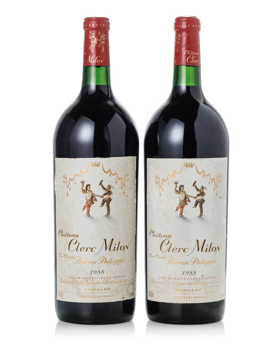 Château Clerc Milon, 1988 (4x Magnum): Château Clerc Milon, 1988 (4x Magnum) Region: Bordeaux Fill Level: 3x into neck, 1x base neck Capsule: 4x scuffed, 1x slightly damaged, 1x slightly torn Cork: 3x slightly protruded Label: 4x