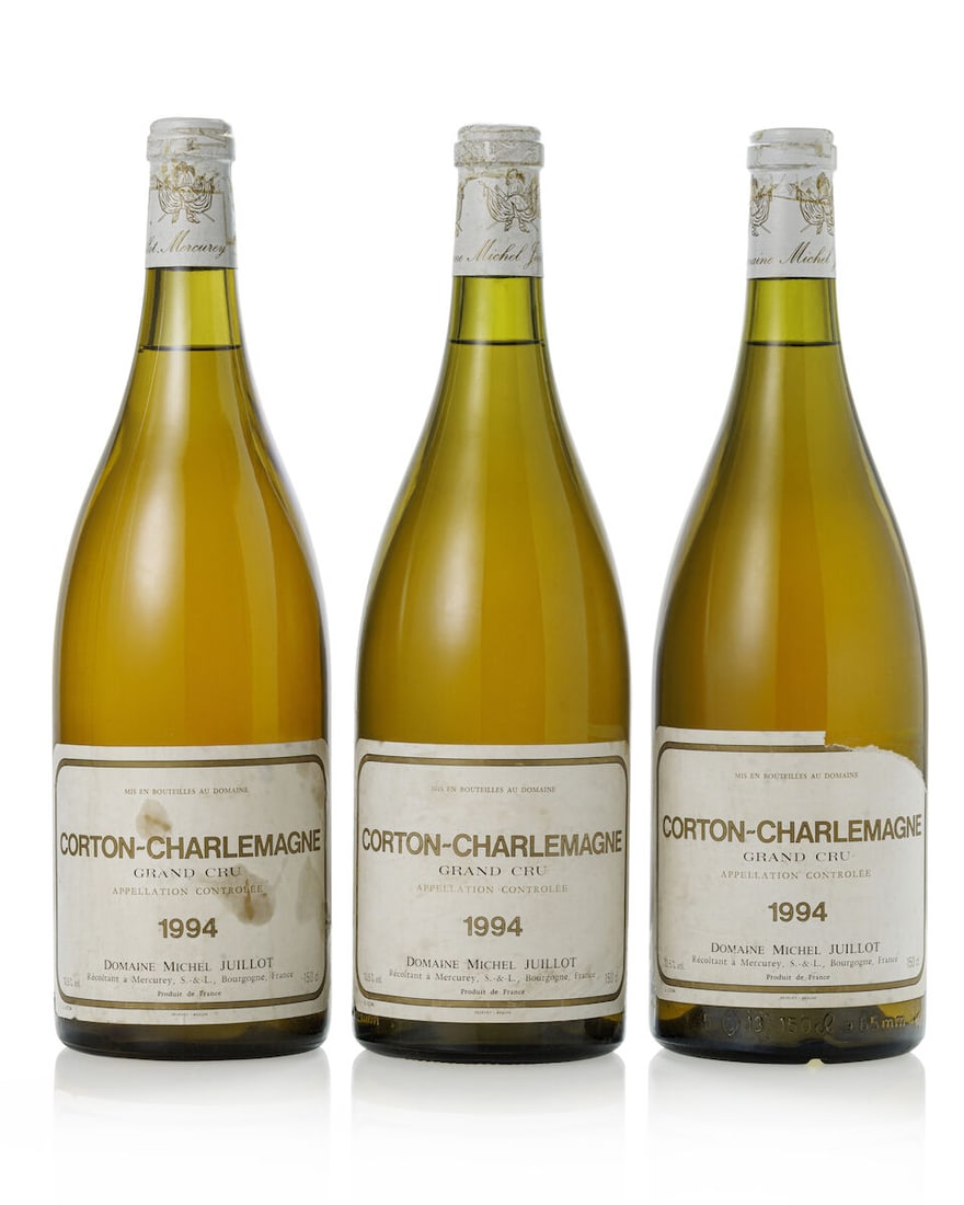 Michel Juillot Corton Charlemagne, 1994 (3x Magnum): Michel Juillot Corton Charlemagne, 1994 (3x Magnum) Region: Burgundy Fill Level: 2x 3cm, 1x 3.5cm For further information on this lot please visit Bonhams.com For further information about this lot