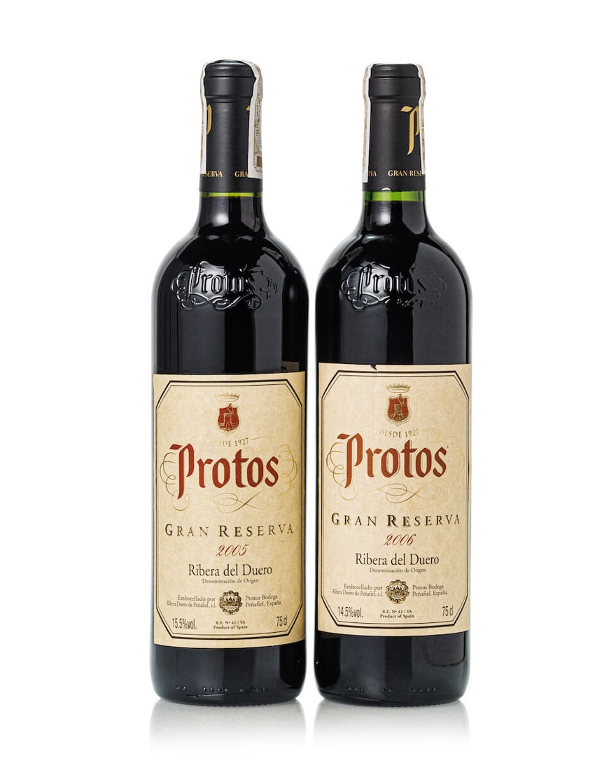 Protos Gran Reserva, 2005 (2x 750ml) Protos Gran Reserva, 2006 (3x 750ml): Protos Gran Reserva, 2005 (2x 750ml) Region: Spain Label: 1x damp-stained Protos Gran Reserva, 2006 (3x 750ml) Region: Spain Lot to be sold without reserve. For further information on this lot please
