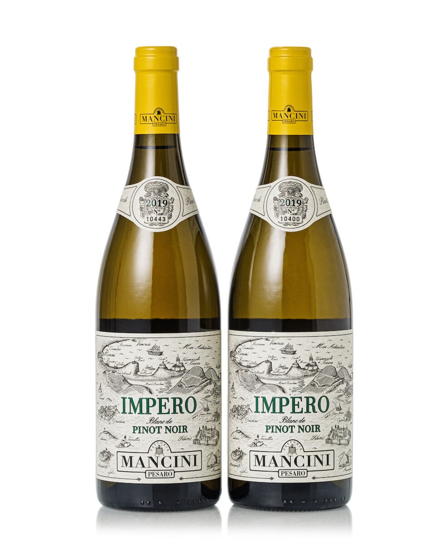Mancini Pesaro Impero Blanc de Pinot Noir, 2019 (6x 750ml): Mancini Pesaro Impero Blanc de Pinot Noir, 2019 (6x 750ml) Region: Italy Lot to be sold without reserve. For further information on this lot please visit Bonhams.com For further information about