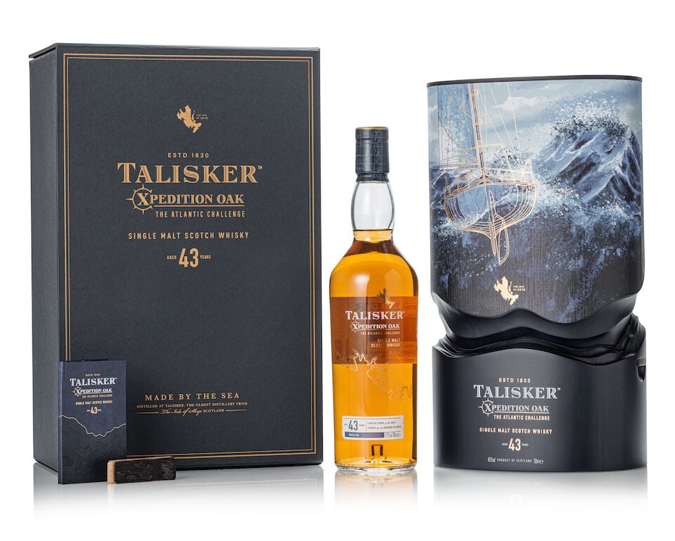 Talisker 43 Year Old Xpedition Oak, NV (1x 700ml): Talisker 43 Year Old Xpedition Oak, NV (1x 700ml) Region: Island Fill Level: into neck Label: good label Packaging: original case, accompanied with booklet and a piece of charred wood Alcohol content: