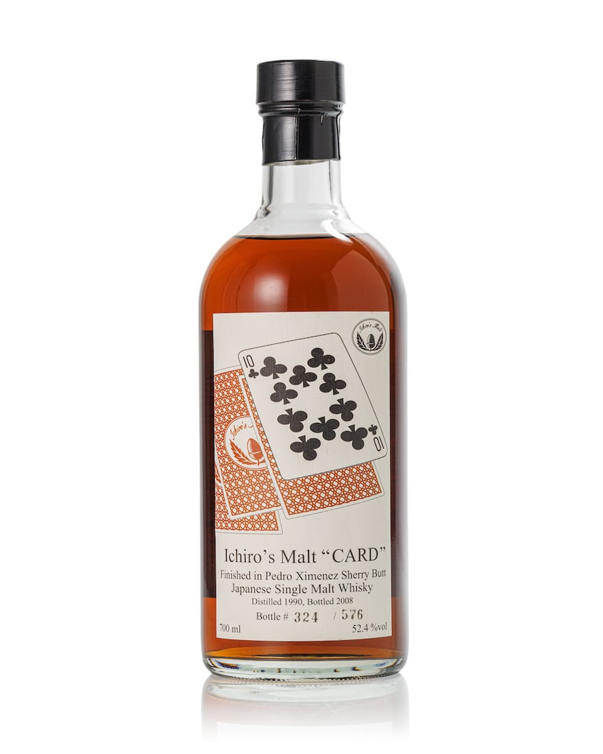 羽生 Hanyu Ichiro's Malt 10 of Clubs, 1990 (1x 700ml): 羽生 Hanyu Ichiro's Malt 10 of Clubs, 1990 (1x 700ml) Region: Japan Label: good front label, slightly stained back label Alcohol content: 52.4% ABV Notes: Distilled 1990, bottled 2008.