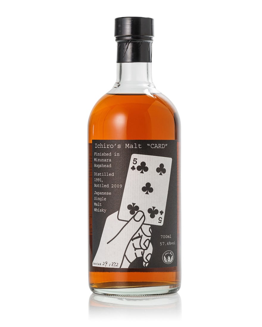 羽生 Hanyu Ichiro's Malt 5 of Clubs, 1991 (1x 700ml): 羽生 Hanyu Ichiro's Malt 5 of Clubs, 1991 (1x 700ml) Region: Japan Label: good label Alcohol content: 57.4% ABV Notes: Distilled 1991, bottled 2009. Distilled at Hanyu Distillery. Bottle