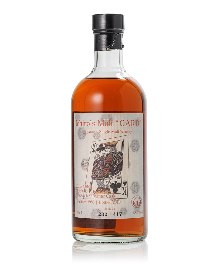 羽生 Hanyu Ichiro's Malt King of Clubs, 1988 (1x 700ml): 羽生 Hanyu Ichiro's Malt King of Clubs, 1988 (1x 700ml) Region: Japan Capsule: slightly scuffed capsule Label: slightly scuffed labels Alcohol content: 58% ABV Notes: Distilled 1988,