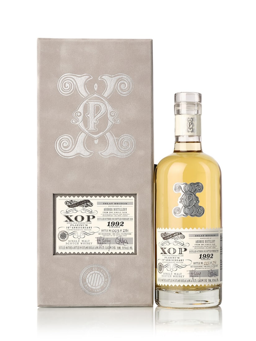 Ardbeg Douglas Laing's X.O.P. Cask #12290, 1992 (1x 700ml): Ardbeg Douglas Laing's X.O.P. Cask #12290, 1992 (1x 700ml) Region: Islay Fill Level: into neck Label: good label Packaging: slightly damaged original carton Alcohol content: 50.5% ABV Notes: distilled