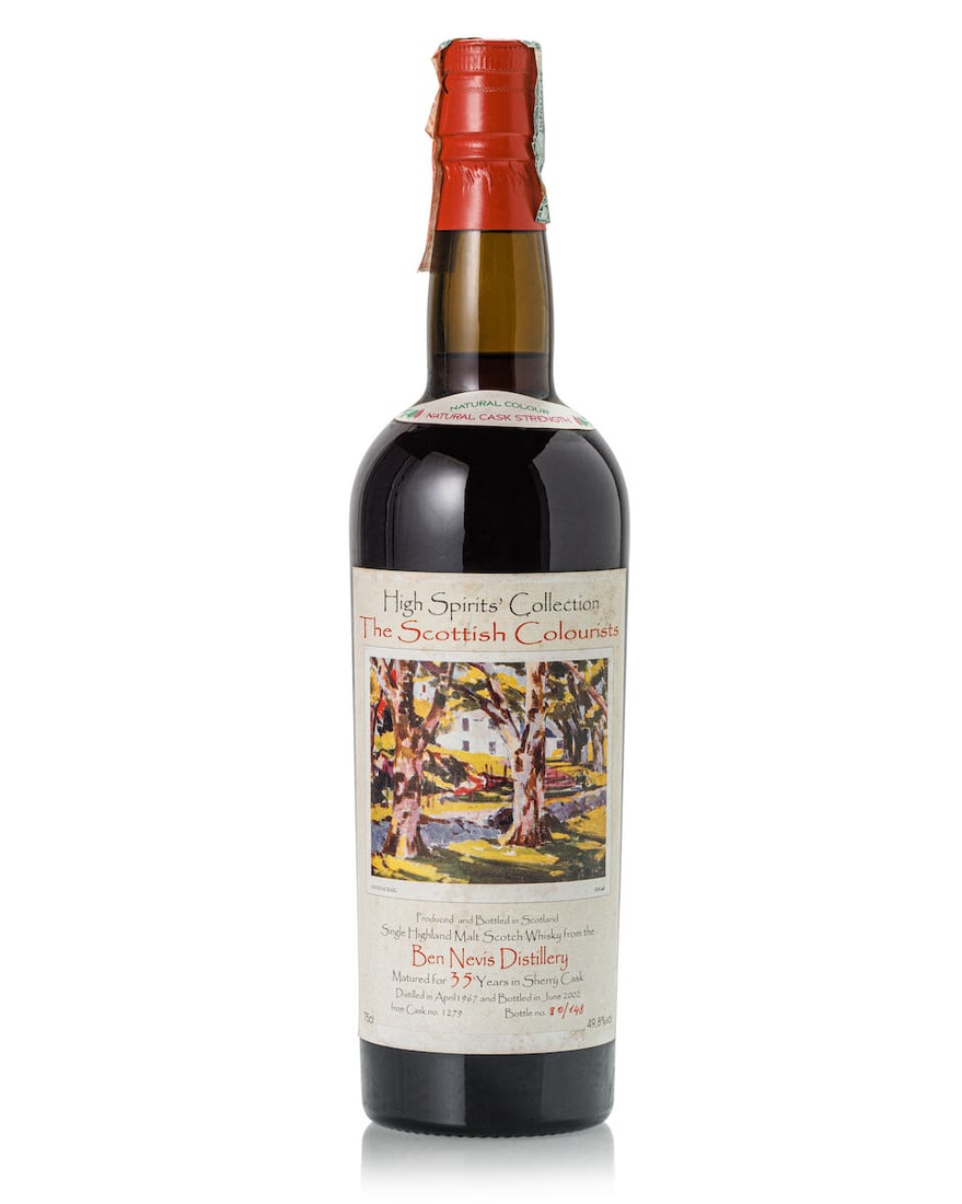 Ben Nevis 35 Year Old The Scottish Colourists, 1967 (1x 750ml): Ben Nevis 35 Year Old The Scottish Colourists, 1967 (1x 750ml) Region: Highland Fill Level: into neck Capsule: slightly stained capsule Label: bin-soiled neck label, stained and bin-soiled label, bin-